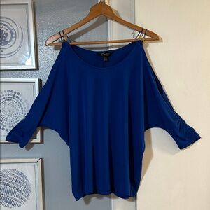 Thalia Sodi Cobalt Blue Cold Shoulder Ruched Short Sleeve Blouse Size M